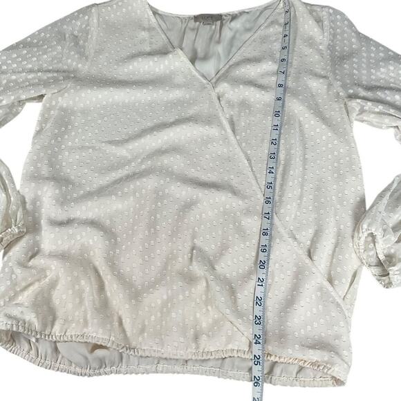 LOFT Outlet Off White Long Sleeve Blouse Body Lined Sheer Sleeve Size Medium - Picture 10 of 13